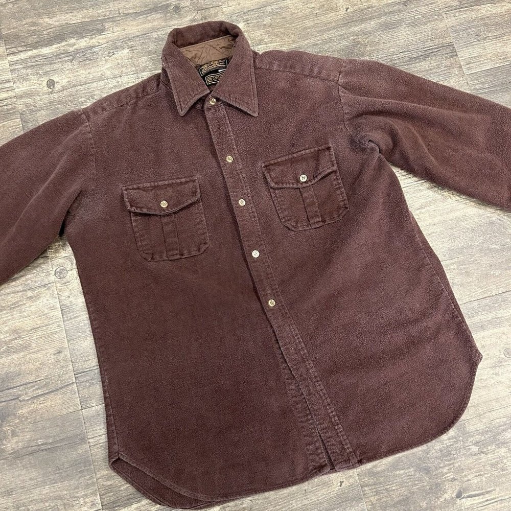 Vintage Eddie Bauer Brown Flannel Shirt Shacket Men NO SIZE TAG Distressed